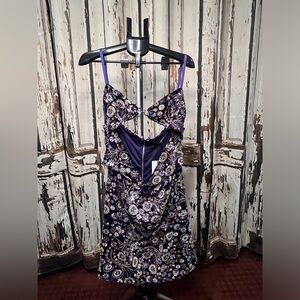 AKIRA Purple and White Embellished Dress